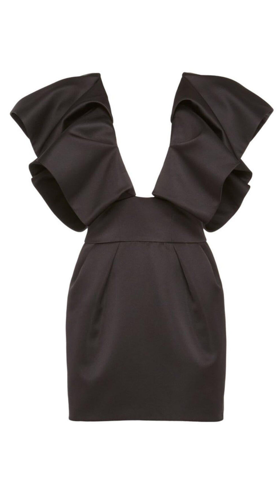 DEEP V THREE-DIMENSIONAL SHOULDER DESIGN DRESS IN BLACK