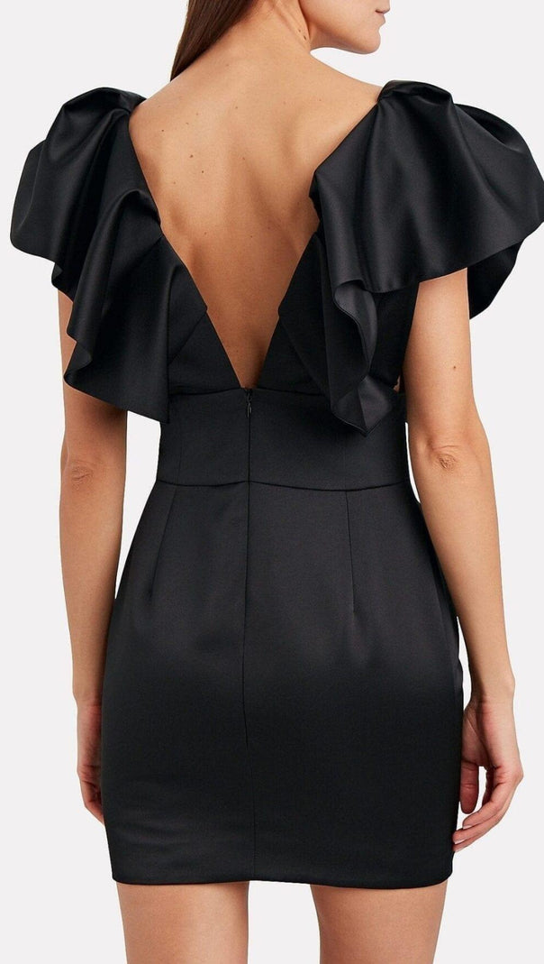 AIIZIE DEEP V THREE-DIMENSIONAL SHOULDER DESIGN DRESS IN BLACK - product image