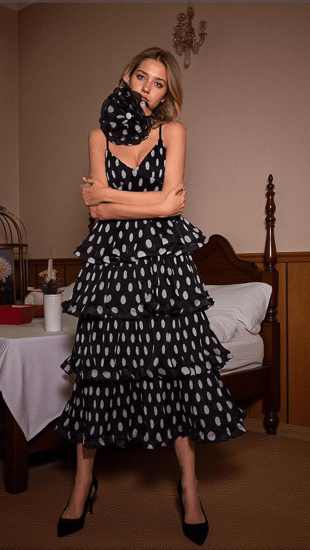 AIIZIE ILARIA SPAGHETTI DOT TIERED DRESS - product image