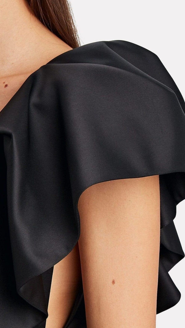 AIIZIE DEEP V THREE-DIMENSIONAL SHOULDER DESIGN DRESS IN BLACK - product image