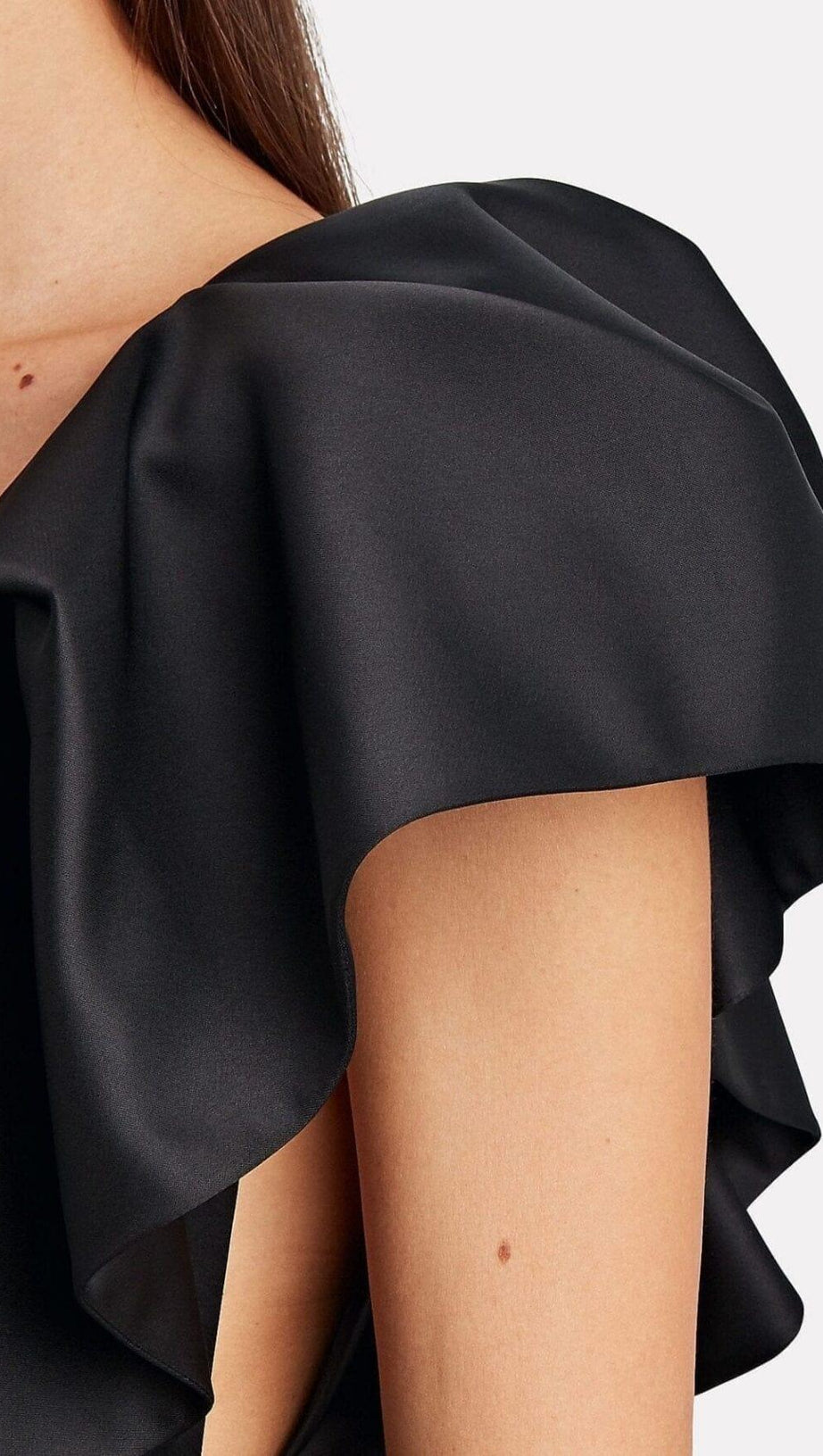 DEEP V THREE-DIMENSIONAL SHOULDER DESIGN DRESS IN BLACK