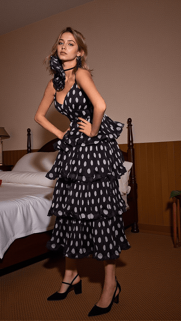 AIIZIE ILARIA SPAGHETTI DOT TIERED DRESS - product image