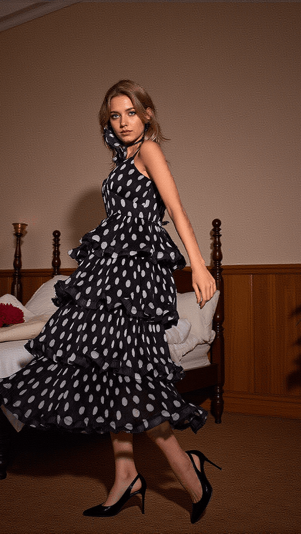 AIIZIE ILARIA SPAGHETTI DOT TIERED DRESS - product image