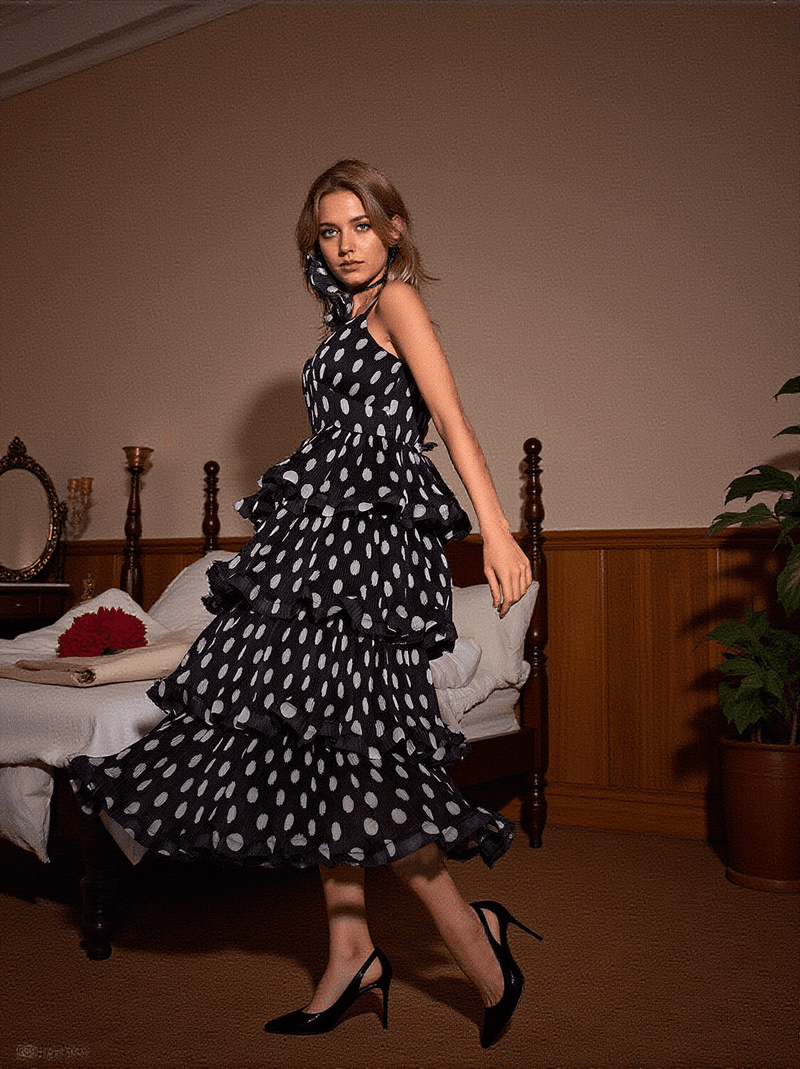 Ilaria Spaghetti Dot Tiered Dress