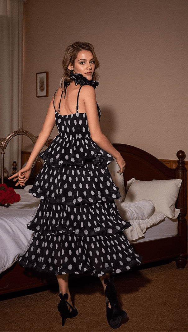AIIZIE ILARIA SPAGHETTI DOT TIERED DRESS - product image