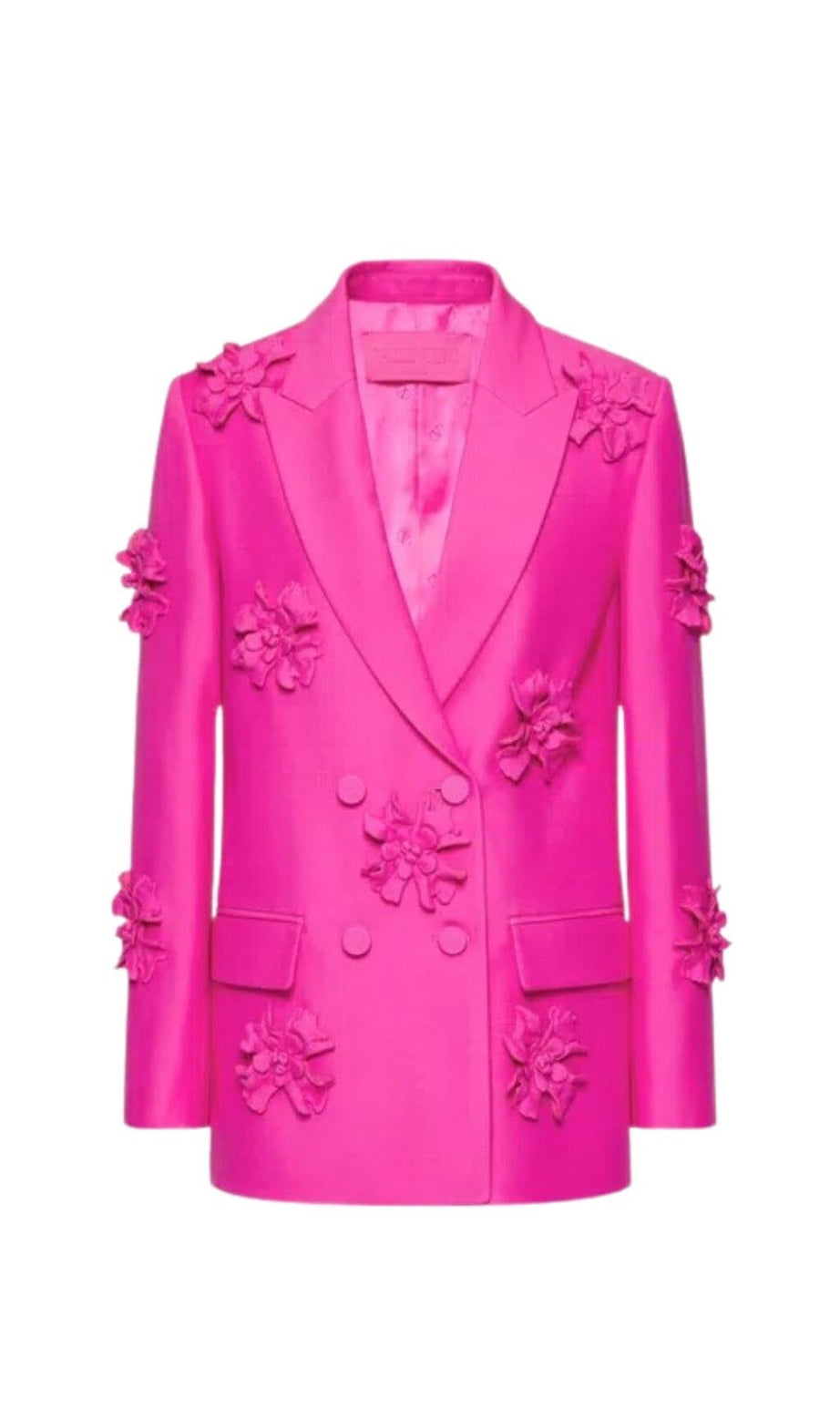 GIACCA DOPPIO PETTO CON MOTIVO FLOREALE TRIDIMENSIONALE ROSA