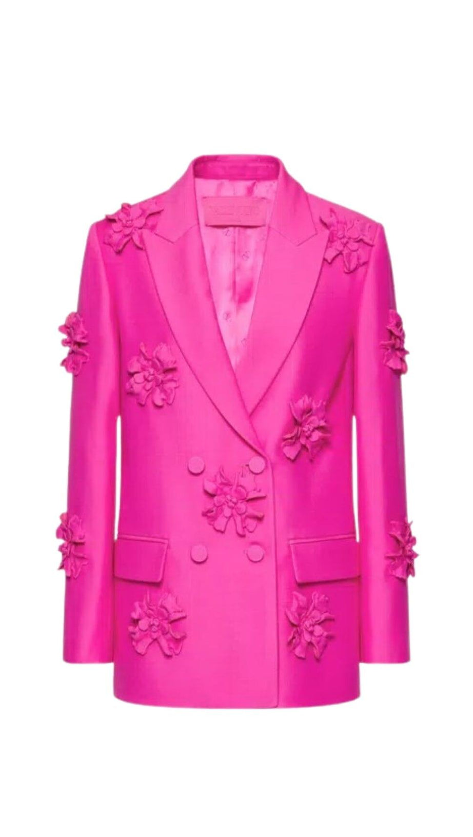 ZWEIREIHIGES, DREIDIMENSIONALES ANZUGSJACKETT MIT BLUMENMUSTER IN PINK