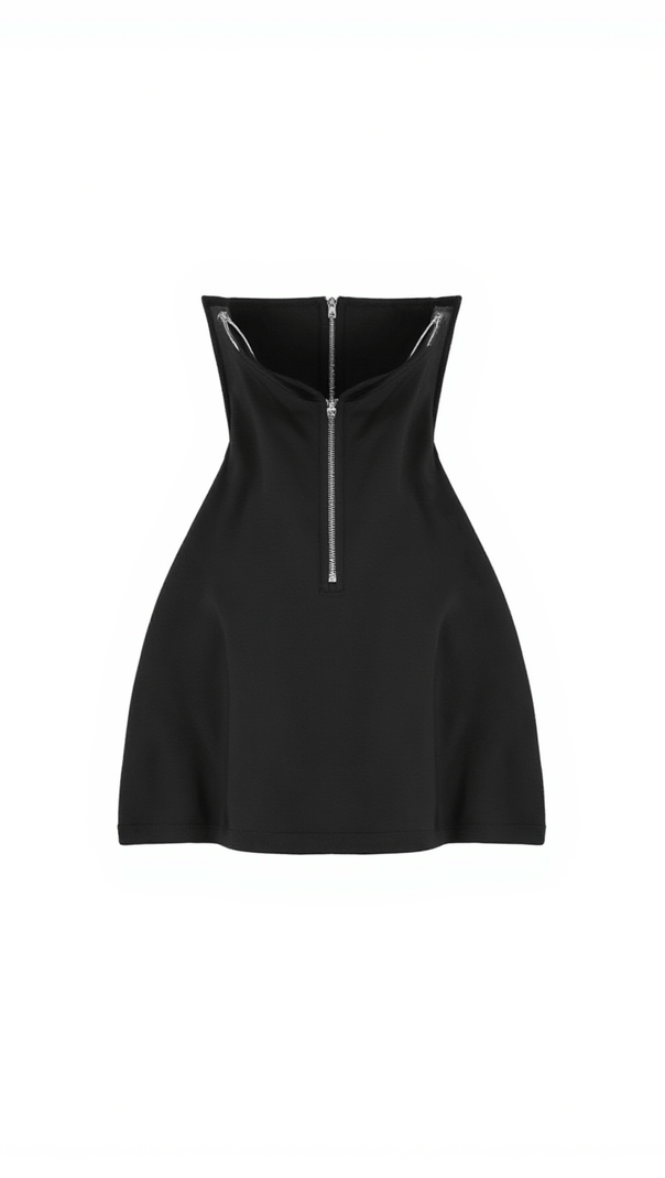 AIIZIE SATTIE CRYSTAL HEART PATCHWORK MINI DRESS IN BLACK - product image