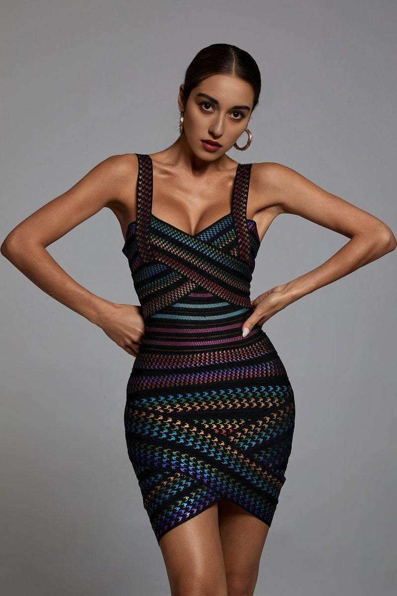 RAINBOW BANDAGE MINI DRESS