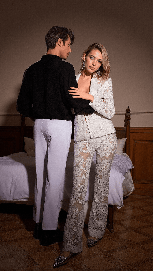 AIIZIE BECKETT LACE MESH BLAZER SET IN WHITE - product image