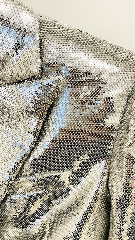 SEQUIN SHORT TWO PIECES SUIT IN SLIVER