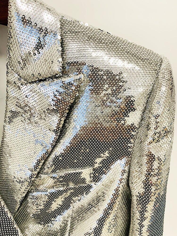 AIIZIE SEQUIN SHORT TWO PIECES SUIT IN SLIVER - product image