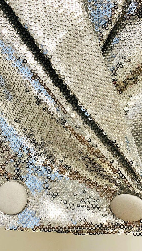 SEQUIN SHORT TWO PIECES SUIT IN SLIVER