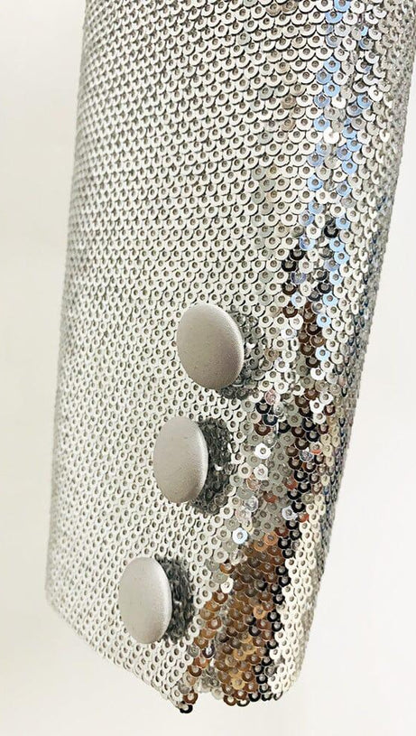 SEQUIN SHORT TWO PIECES SUIT IN SLIVER