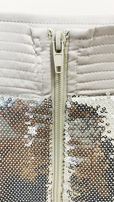 SEQUIN SHORT TWO PIECES SUIT IN SLIVER