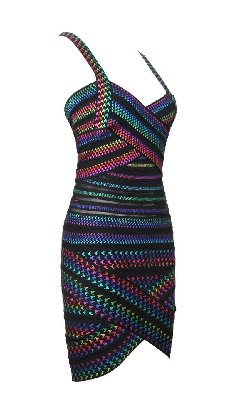 RAINBOW BANDAGE MINI DRESS