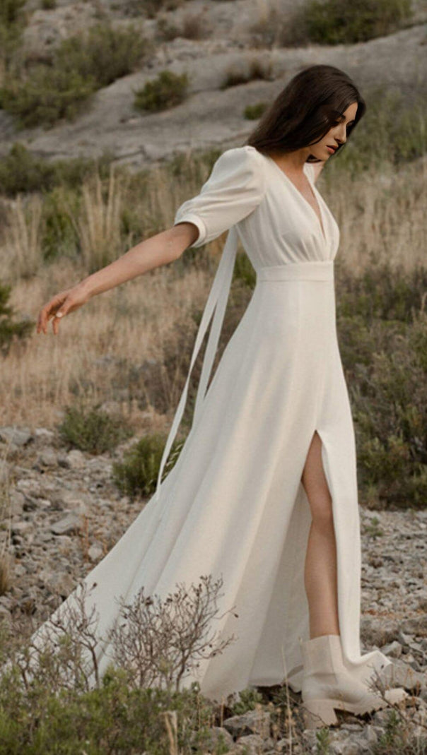 AIIZIE DEEP V HIGH SPLIT MAXI DRESS IN WHITE - product image