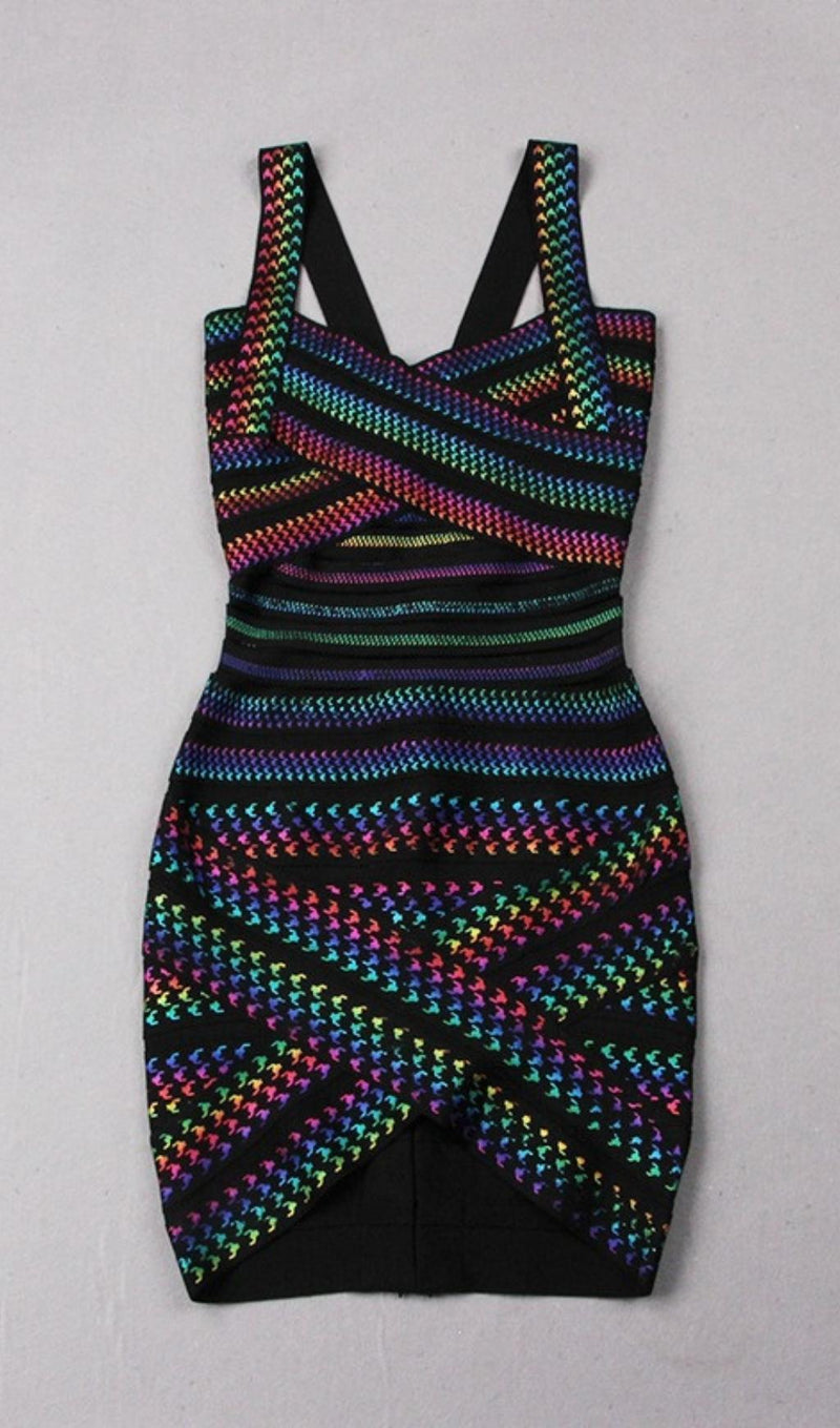 RAINBOW BANDAGE MINI DRESS