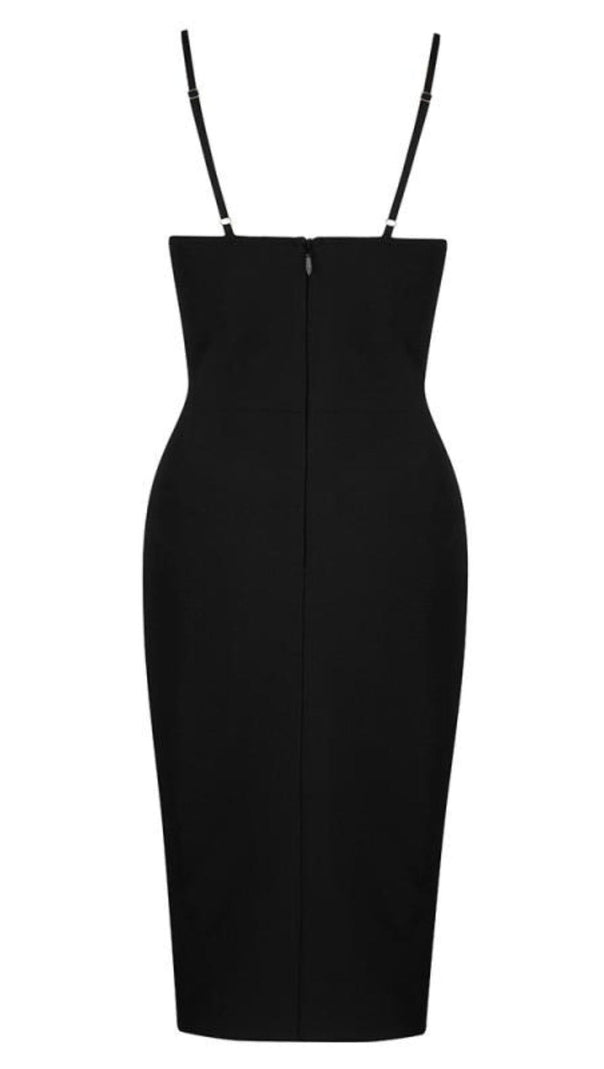 AIIZIE LOW-CUT FLORAL SPLICING SLIT DRESS IN BLACK - product image