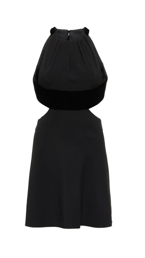 AIIZIE HANGING NECK BACKLESS WAIST HOLLOWED OUT DRESS IN BLACK - product image