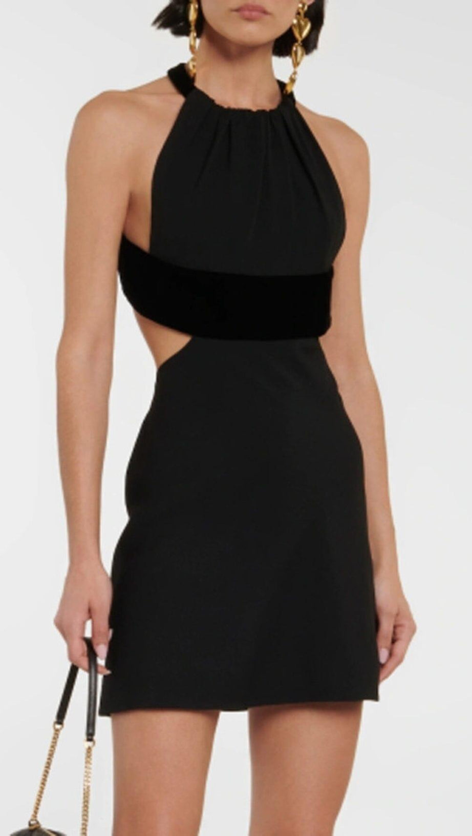 HANGING NECK BACKLESS WAIST HOLLOWED OUT DRESS IN BLACK