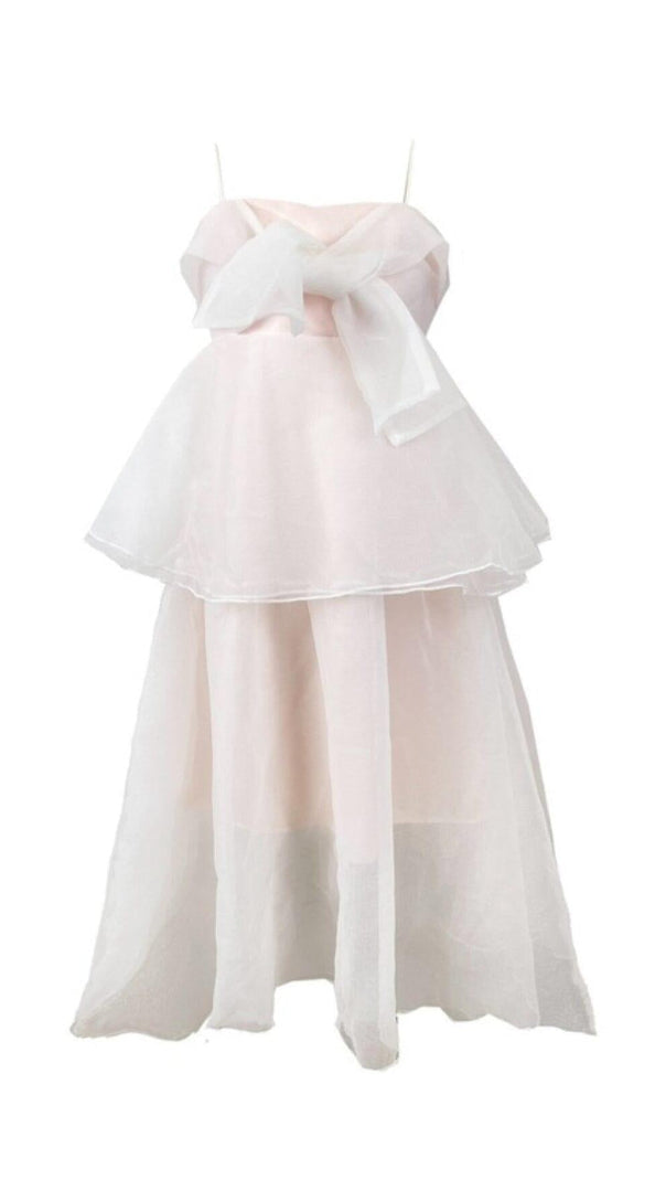 AIIZIE SUSPENDER BOW STRAPLESS SEERSUCKER DRESS IN WHITE - product image