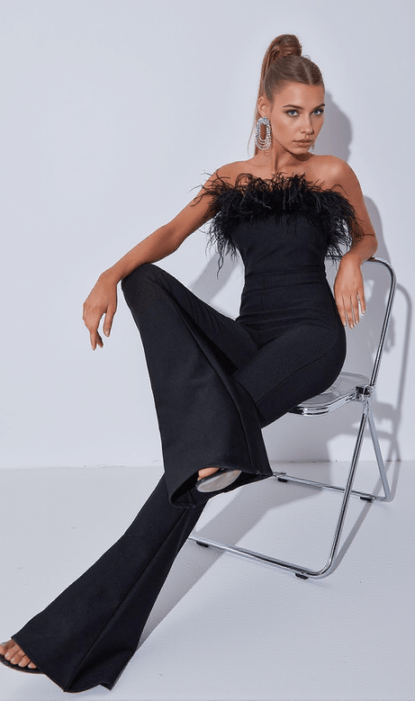 Tuta con fascia in piume Padma Bandeau nera