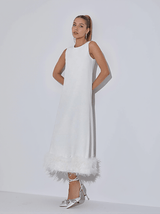 Nisha Feather Midi Dress In White