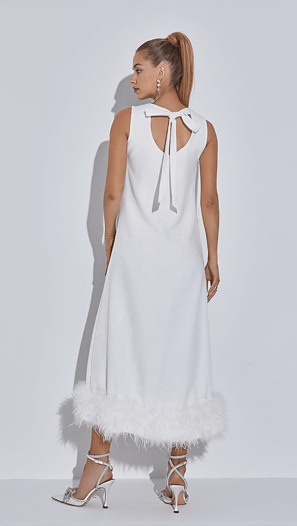 AIIZIE NISHA FEATHER MIDI DRESS IN WHITE - product image