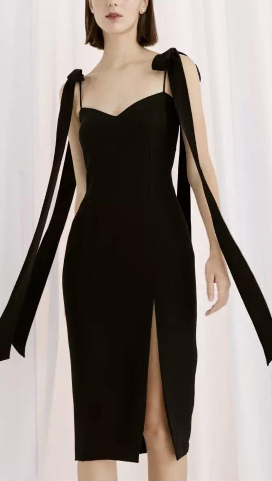 BANDAGE BOW FLOWY MIDI DRESS IN BLACK