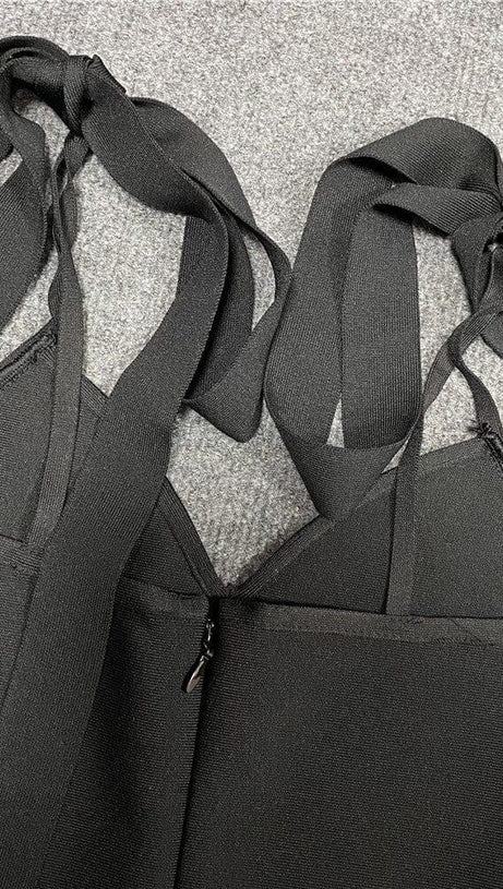 BANDAGE BOW FLOWY MIDI DRESS IN BLACK