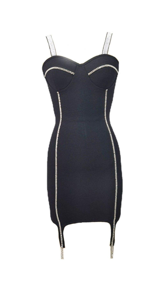 AIIZIE BANDAGE WITH DIAMONDS SEXY HALTER MINI DRESS IN BLACK - product image