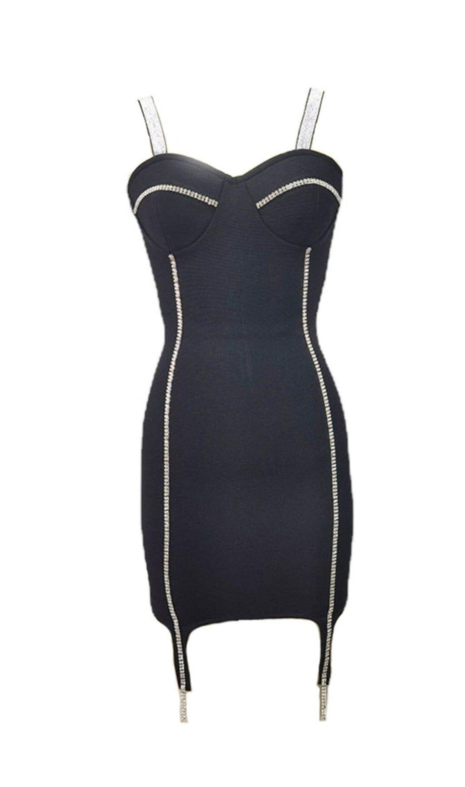 Sexy Neckholder Minikleid mit Diamanten in Schwarz
