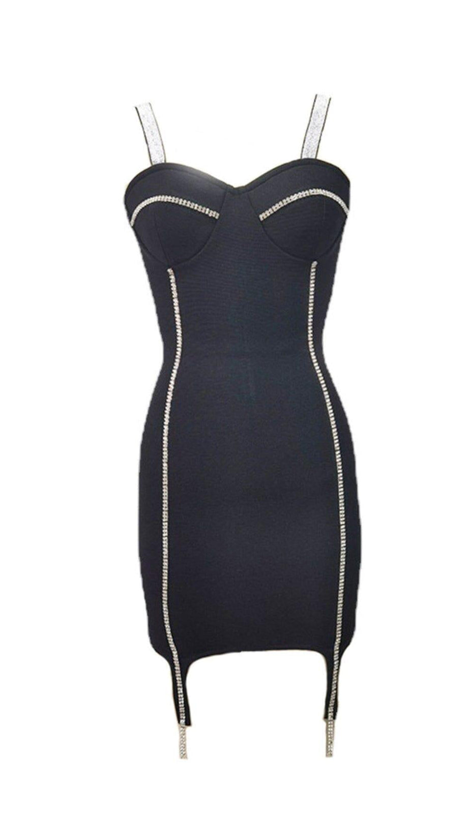 BANDAGE WITH DIAMONDS SEXY HALTER MINI DRESS IN BLACK