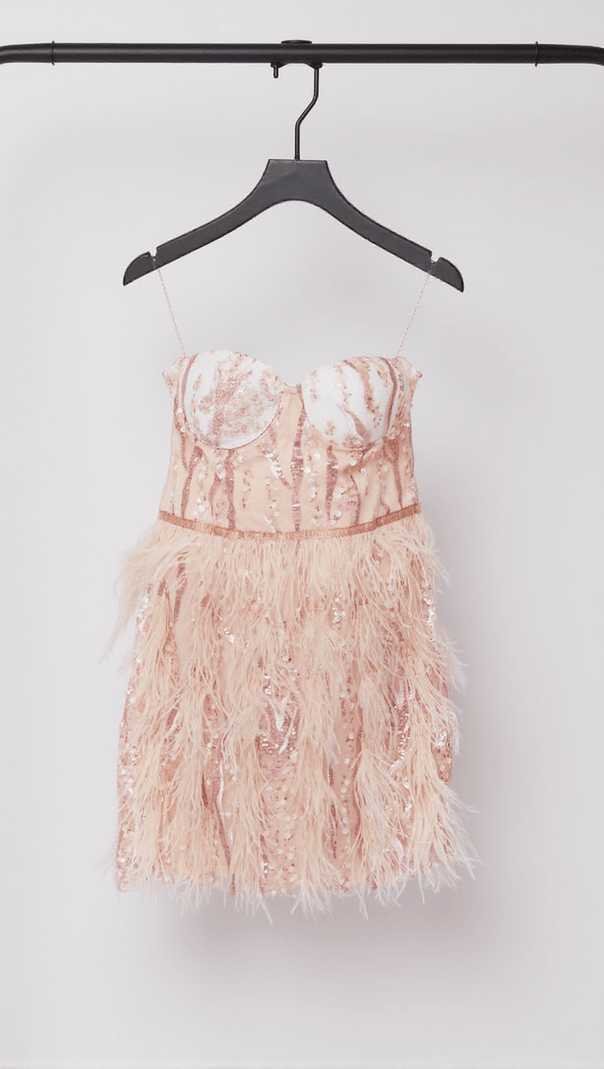 AIIZIE ASHLYN STRAPLESS FEATHER SEQUIN MINI DRESS - product image