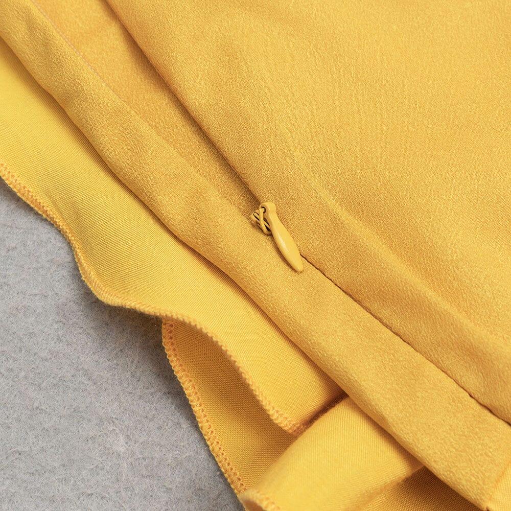 AIIZIE YELLOW MOCK NECK RUFFLE TRIM DRAPED DETAIL SATIN DRESS - product image