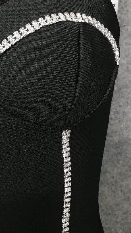 BANDAGE WITH DIAMONDS SEXY HALTER MINI DRESS IN BLACK