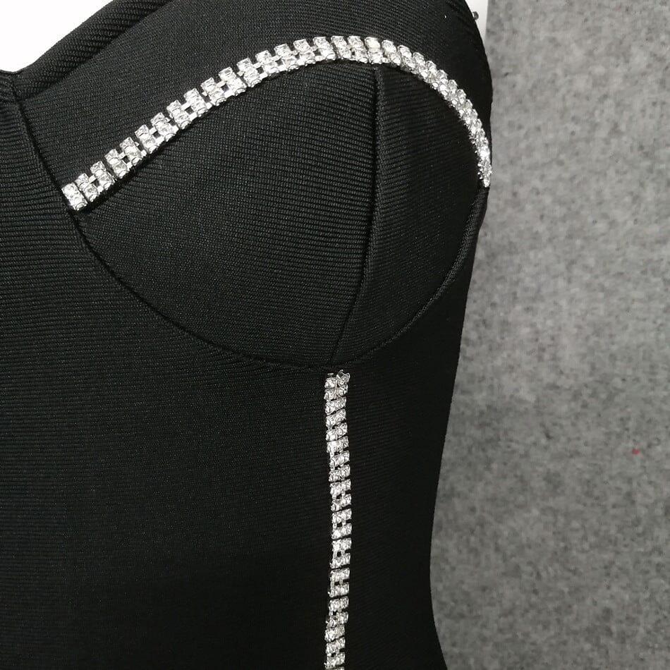 AIIZIE BANDAGE WITH DIAMONDS SEXY HALTER MINI DRESS IN BLACK - product image