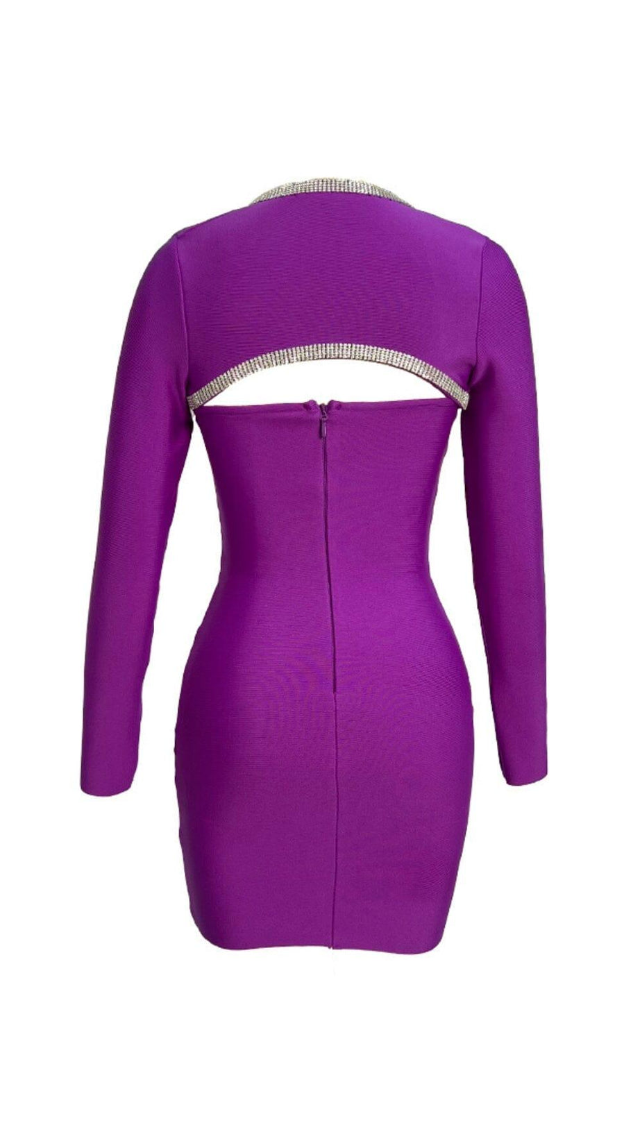 BANDAGE TWO PIECE DIAMOND ENCRUSTED RUFFLE SEXY MINI DRESS IN PURPLE
