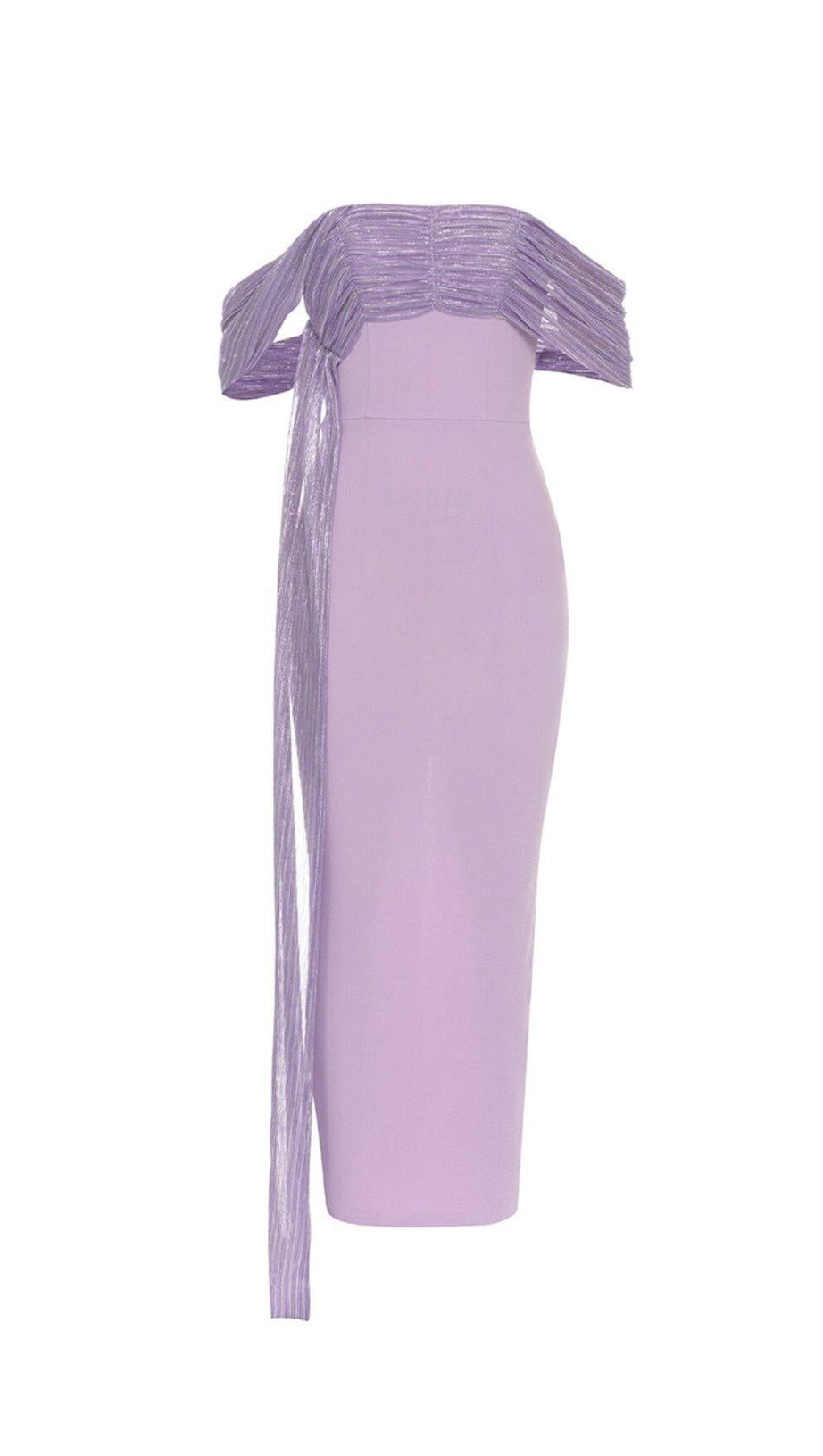 PURPLE ONE-SHOULDER MAXI DRESS WITH RIGHT DROPPED SLEEVES