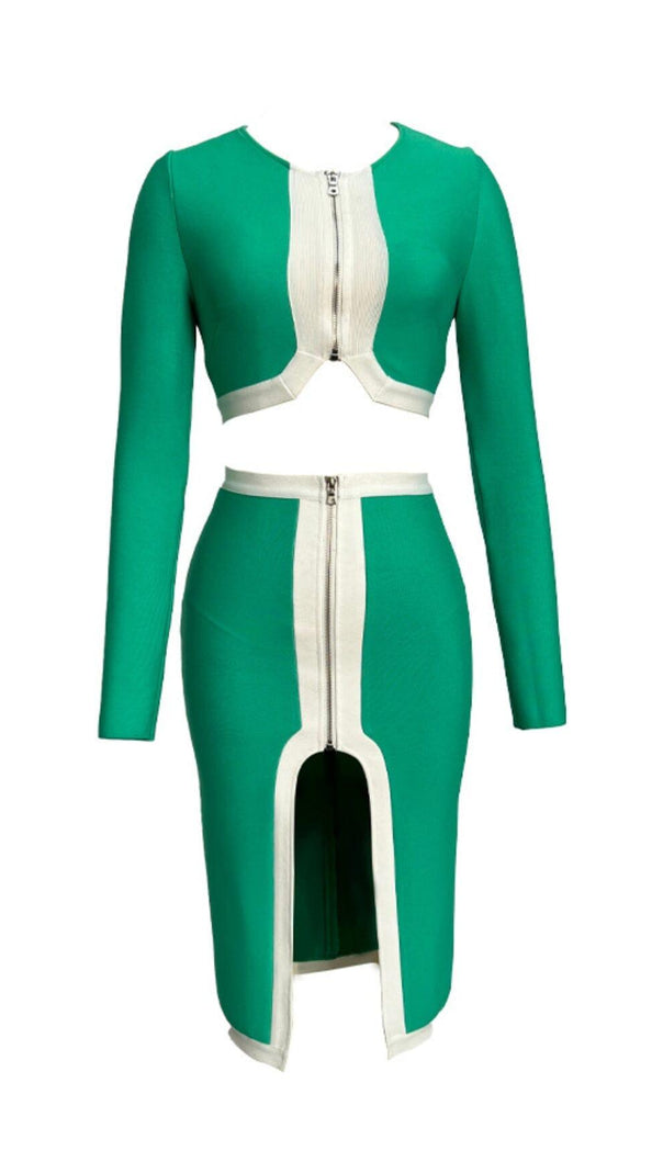 AIIZIE BANDAGE TWO-PIECE PATCHWORK MAXI DRESS IN GREEN - product image
