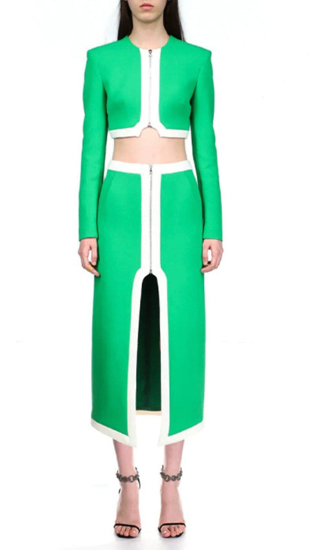 AIIZIE BANDAGE TWO-PIECE PATCHWORK MAXI DRESS IN GREEN - product image