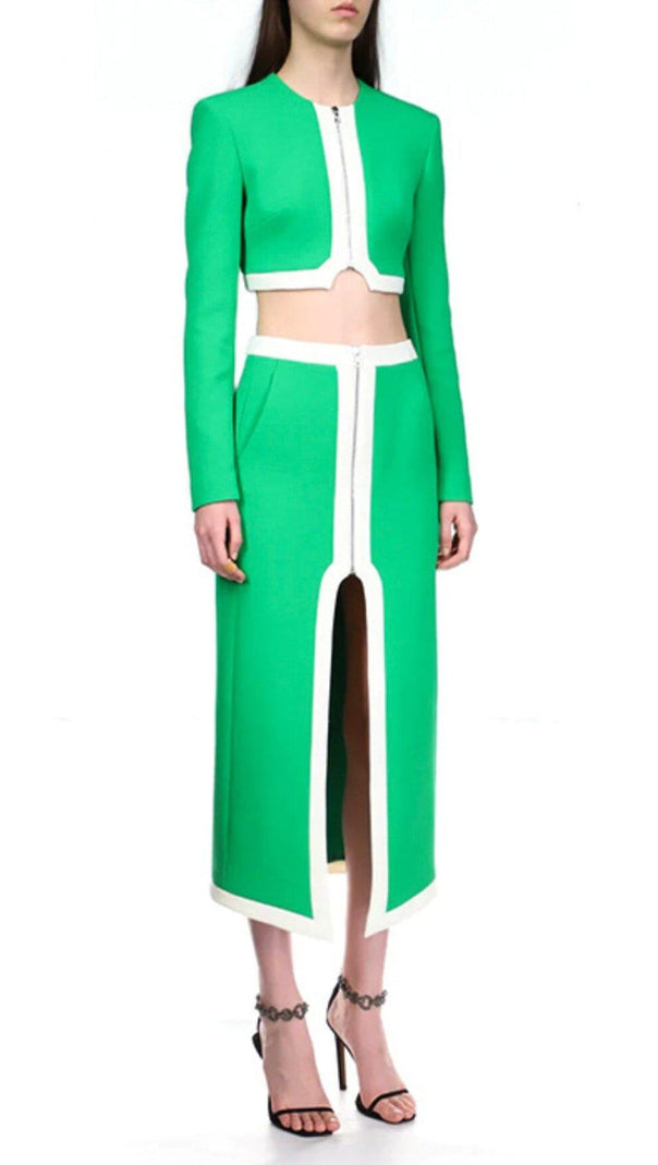 AIIZIE BANDAGE TWO-PIECE PATCHWORK MAXI DRESS IN GREEN - product image