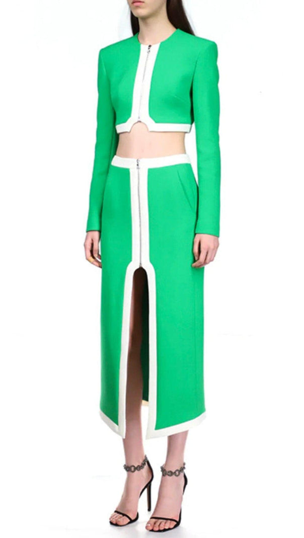 AIIZIE BANDAGE TWO-PIECE PATCHWORK MAXI DRESS IN GREEN - product image