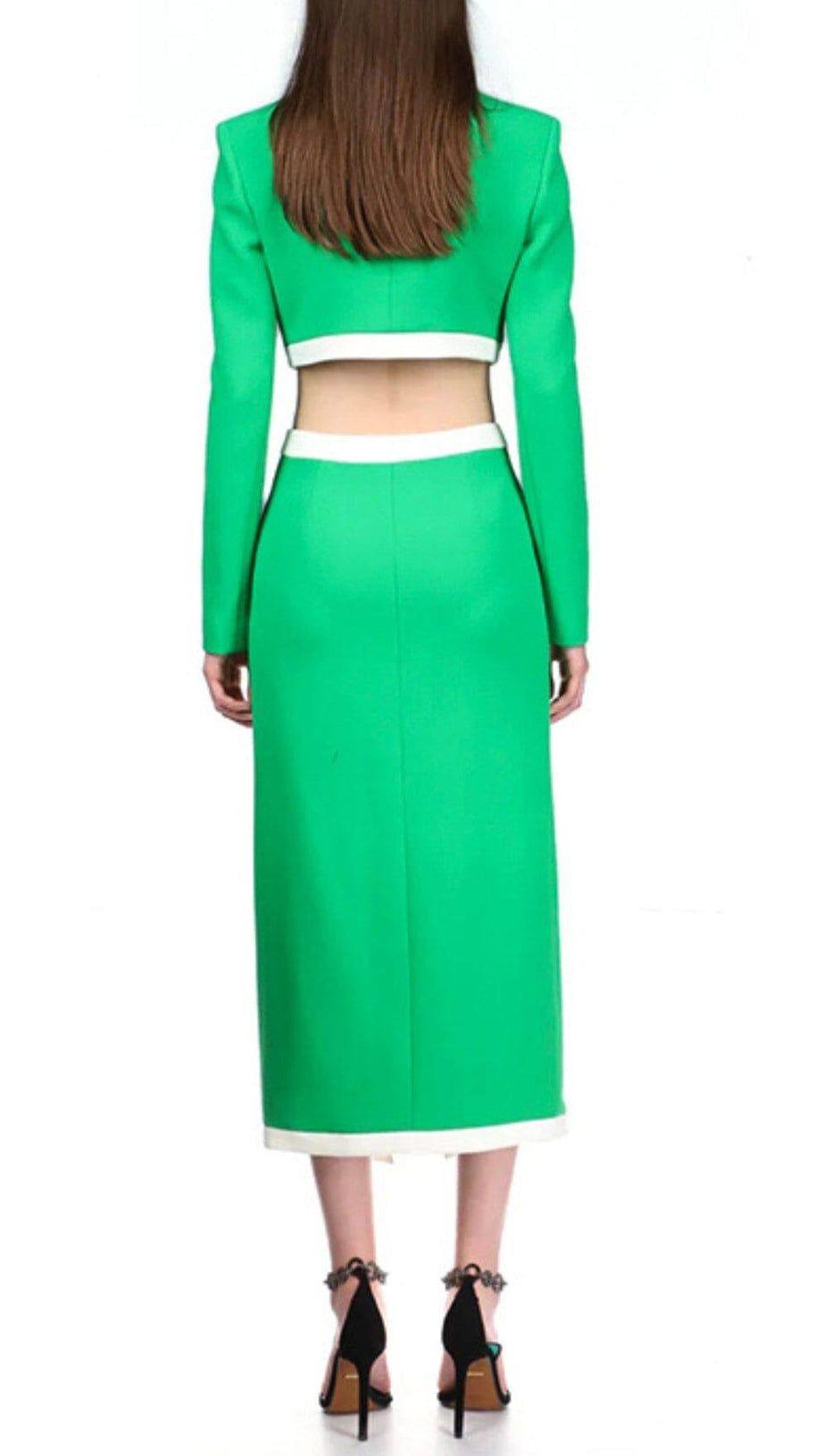 BANDAGE TWO-PIECE PATCHWORK MAXI DRESS IN GREEN