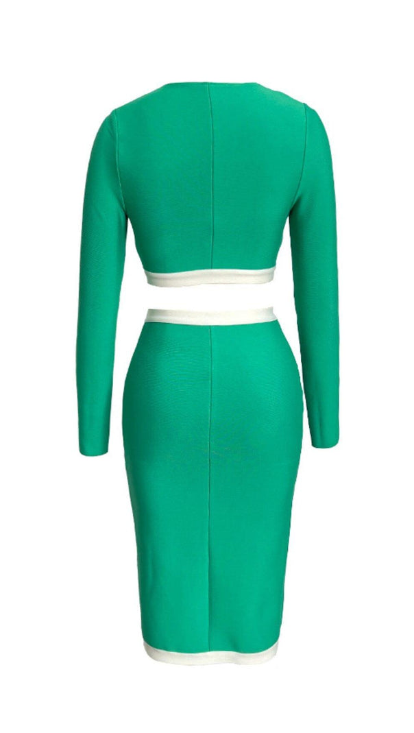 AIIZIE BANDAGE TWO-PIECE PATCHWORK MAXI DRESS IN GREEN - product image