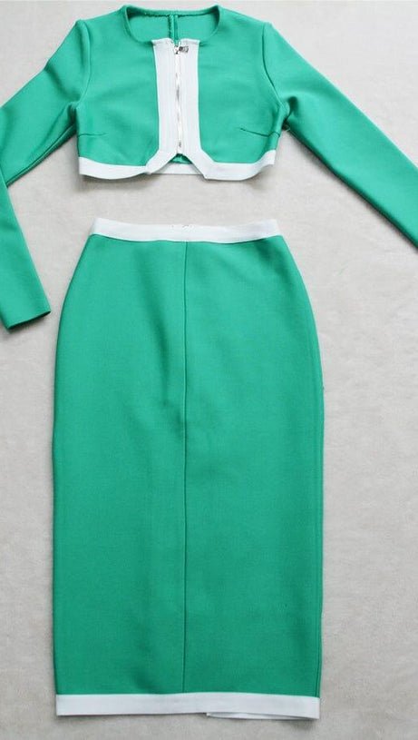 BANDAGE TWO-PIECE PATCHWORK MAXI DRESS IN GREEN