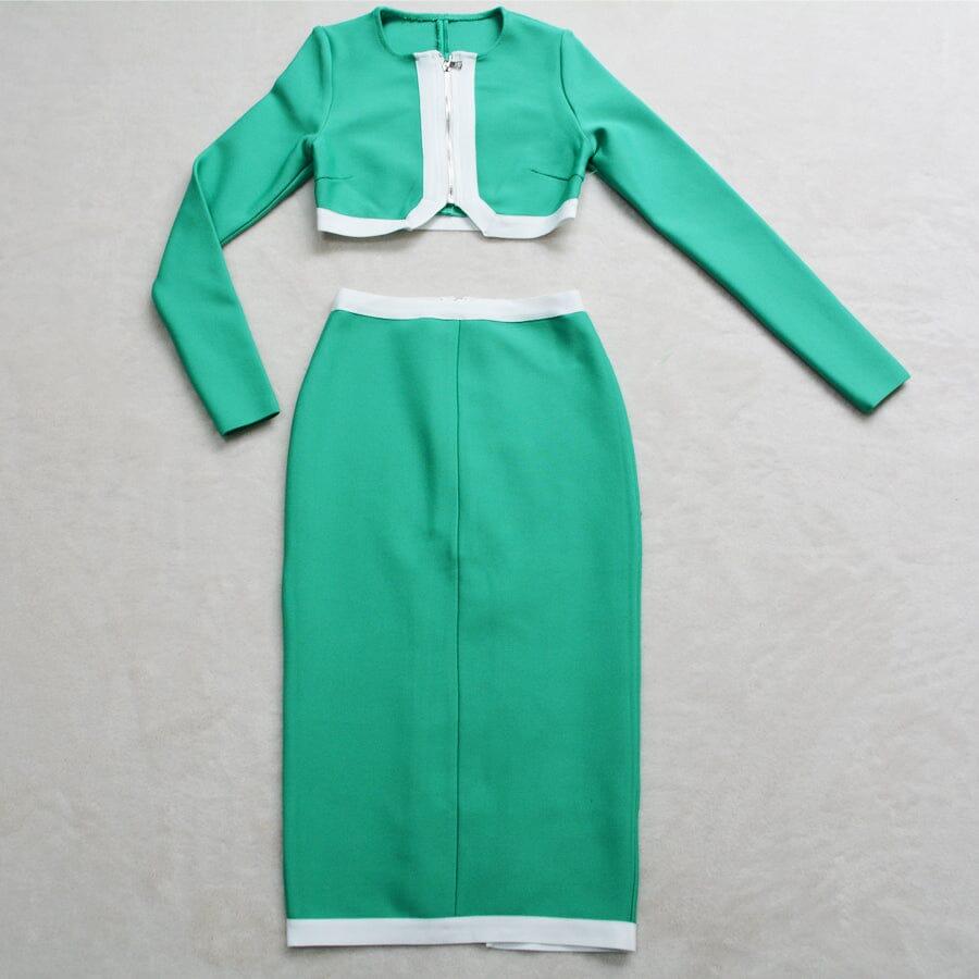 AIIZIE BANDAGE TWO-PIECE PATCHWORK MAXI DRESS IN GREEN - product image