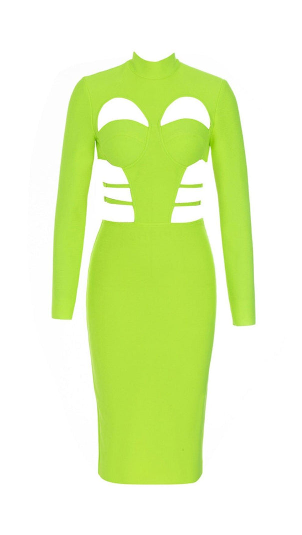 AIIZIE FLUORESCENT GREEN WAIST CUT-OUT SLIM-FIT DRESS - product image