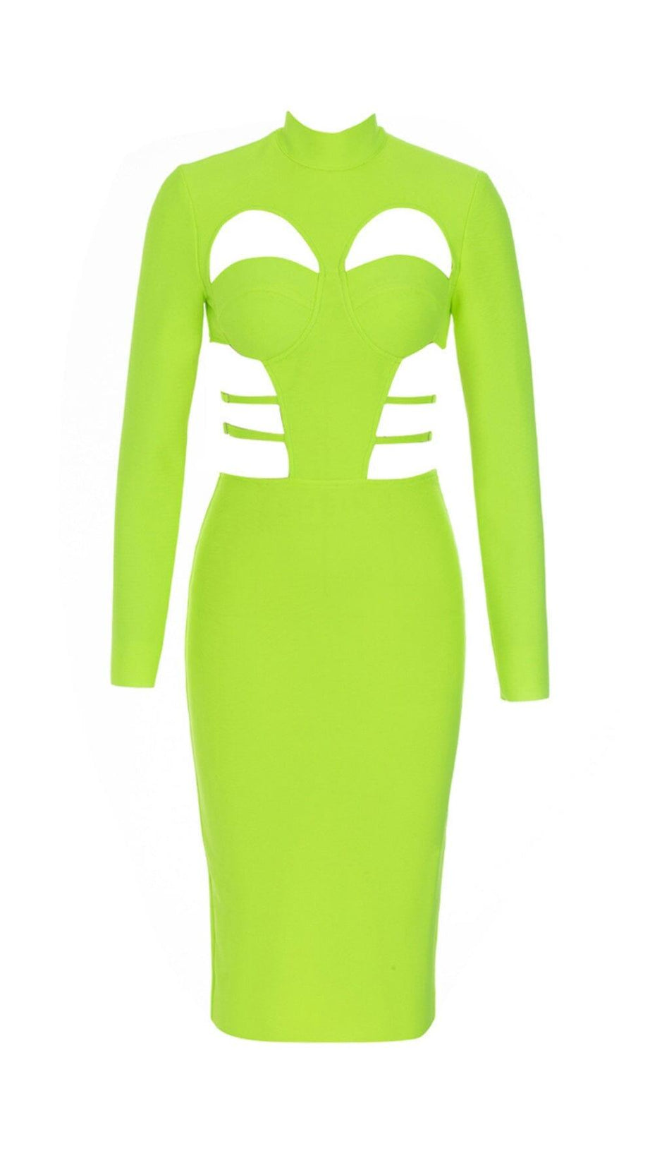 FLUORESCENT GREEN WAIST CUT-OUT SLIM-FIT DRESS